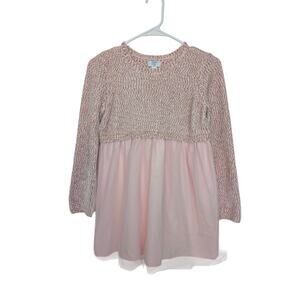 Crown & Ivy Girls Dresses, Pink Chenille Long Sleeve Tulle Dress, Sz L